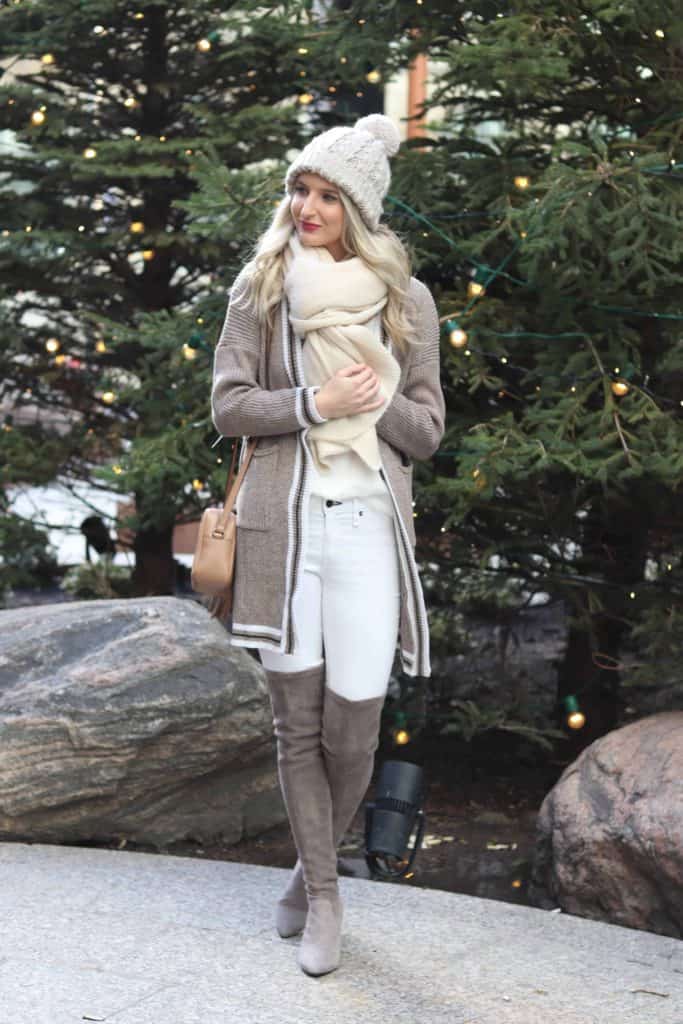 Taupe Cardigan With Taupe OTK Boots