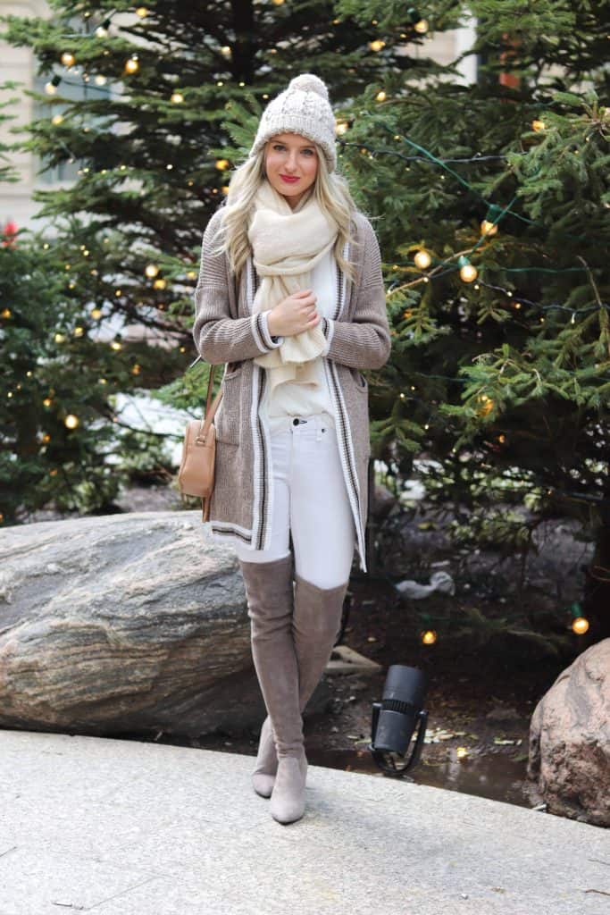 Taupe Cardigan With Taupe OTK Boots