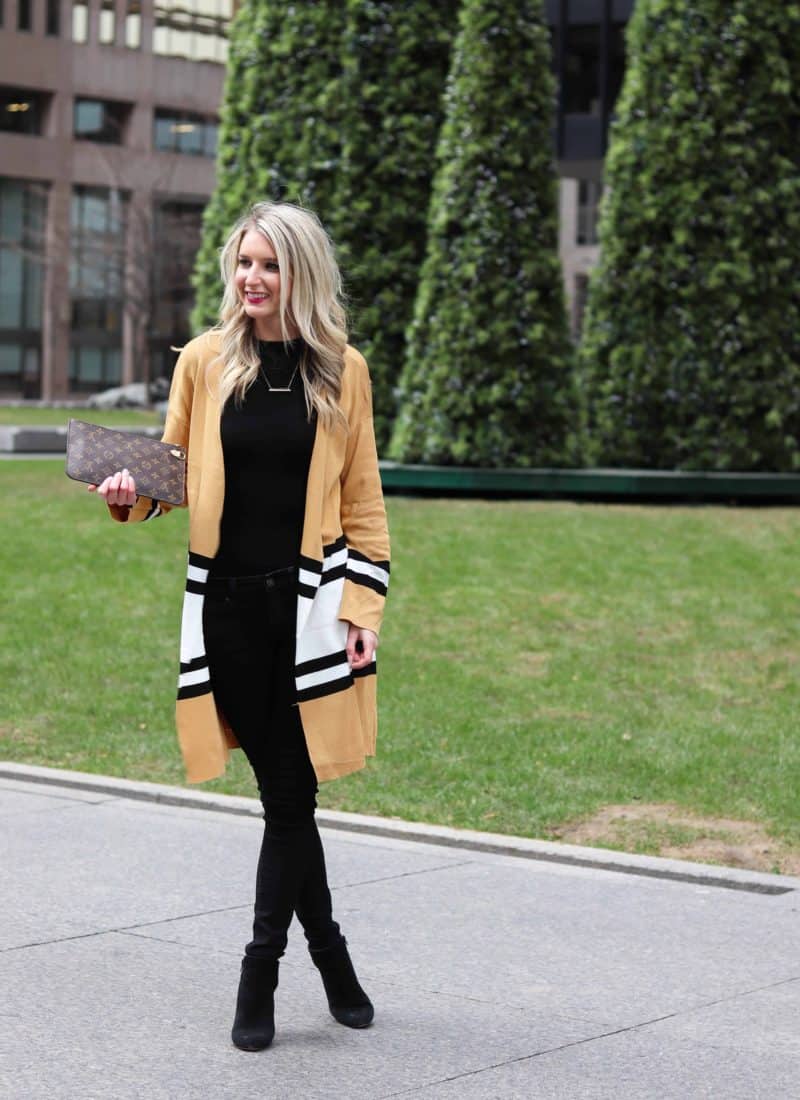 Yellow Striped Knitted Cardigan