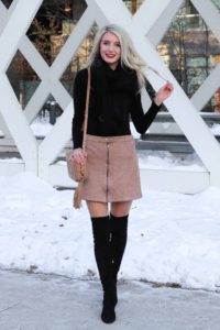 Beige Winter Skirt featuring black bodysuit