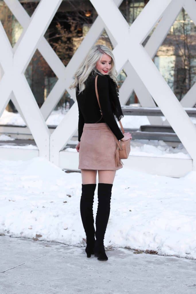 Beige Winter Skirt featuring black bodysuit