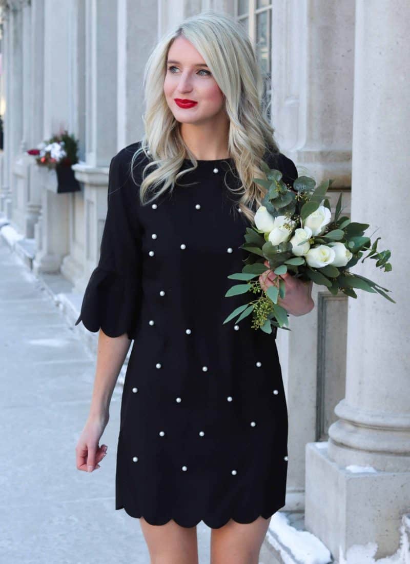 Pearl Embellishment dress with Scallop trim