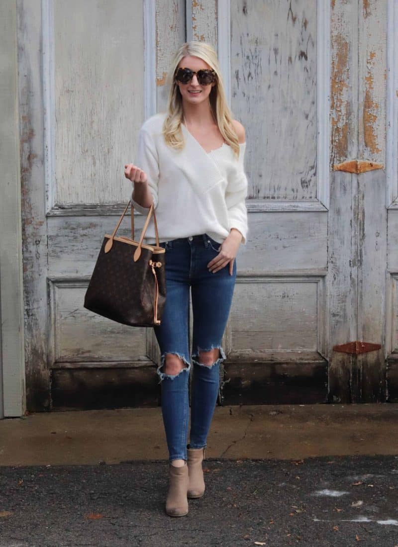 ripped jeans and white sweater