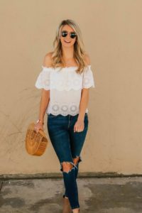 White Scalloped Off the Shoulder Top
