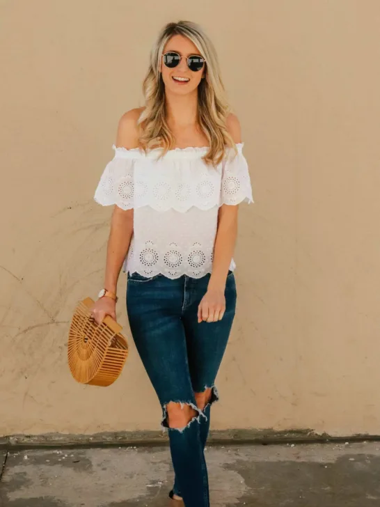 White Scalloped Off the Shoulder Top