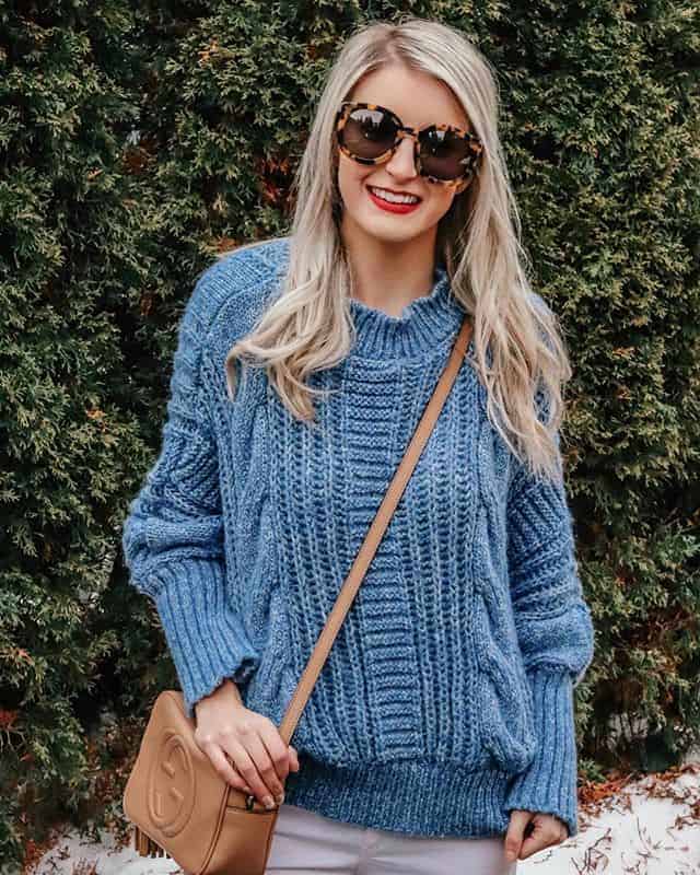 Blue cable knit sweater