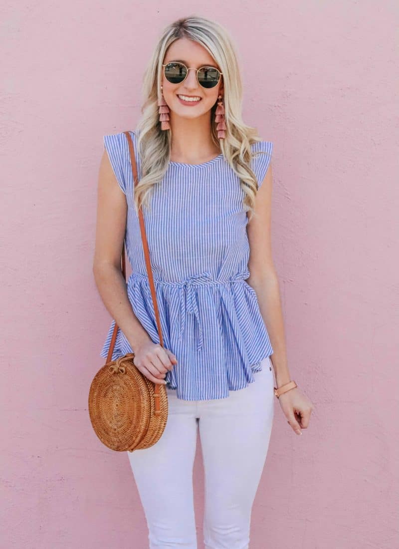 Blue Striped Peplum Top