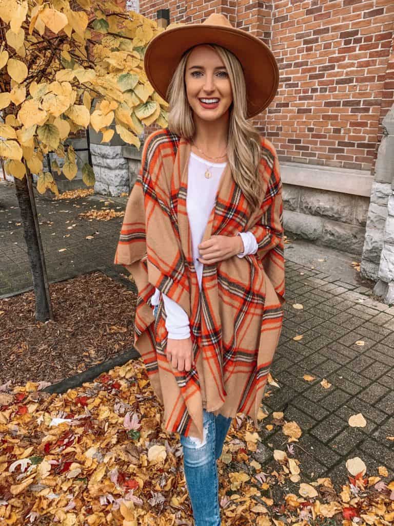 vici, vici collection, vici dolls, poncho outfit, poncho outfit fall, cape patter, cape for women, poncho for women, scarf outfit, fall outfit, fall outfit women, fall outfit women 2019, plaid scarf, plaid scarf outfit, prada and pearls, fashion blogger #falloutfit #plaidscarf #vici