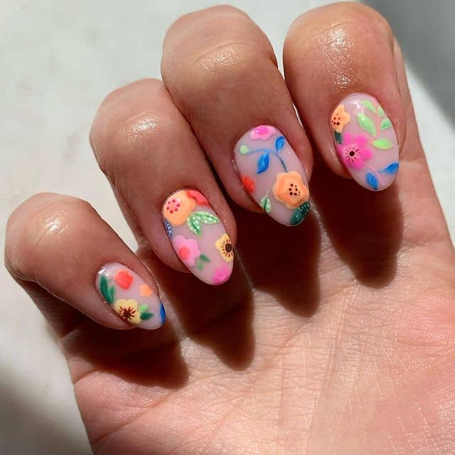 spring nail art, spring nails, spring nail designs, spring nail ideas, spring nail colors, almond nails, floral nails, floral nail designs, floral nails spring, bright nails 