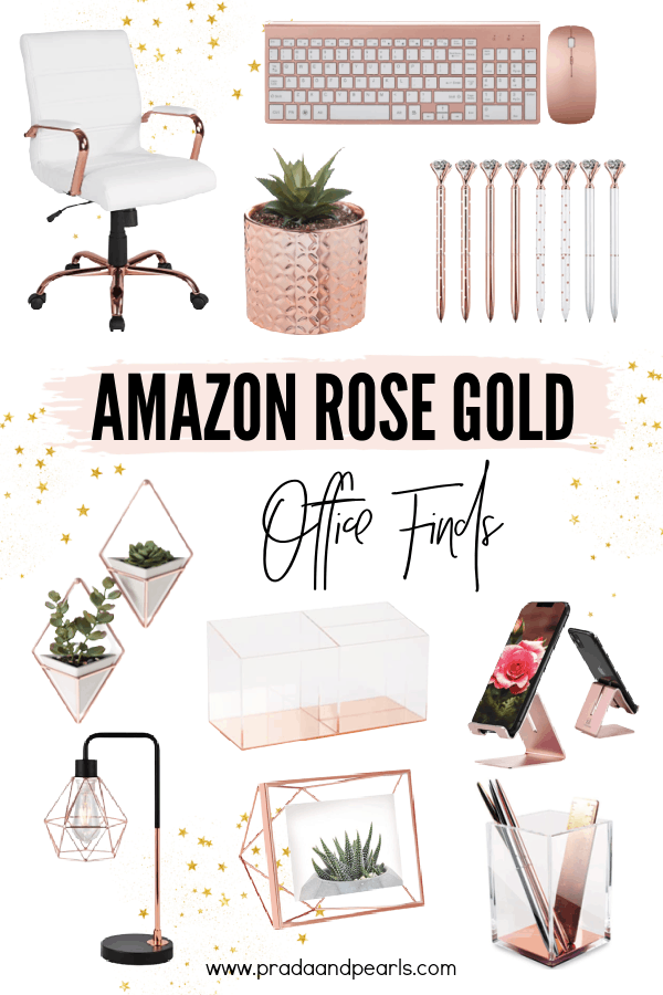 Rose Gold Desk Accessories for Women Office Decor, All in 1 Organizer 6C,  File, Pen, Stationery, Rose Gold Office Supplies and Accessories, Cute Rose