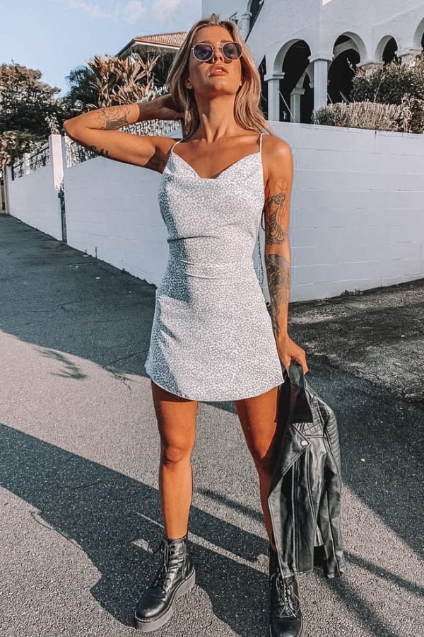 spring outfits, casual spring outfits 2021, spring outfits, cute spring outfits, spring outfits women, dress outfits, spring dress, spring dress outfits, blue dress, dress with combat boots
