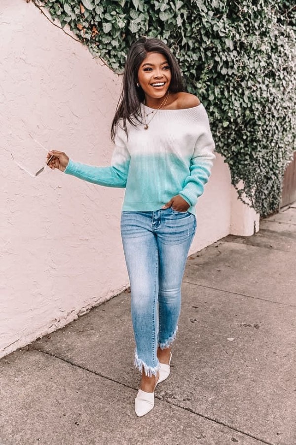 spring outfits, casual spring outfits 2021, spring outfits, cute spring outfits, spring outfits women, ombre sweater, ombre sweater outfit
