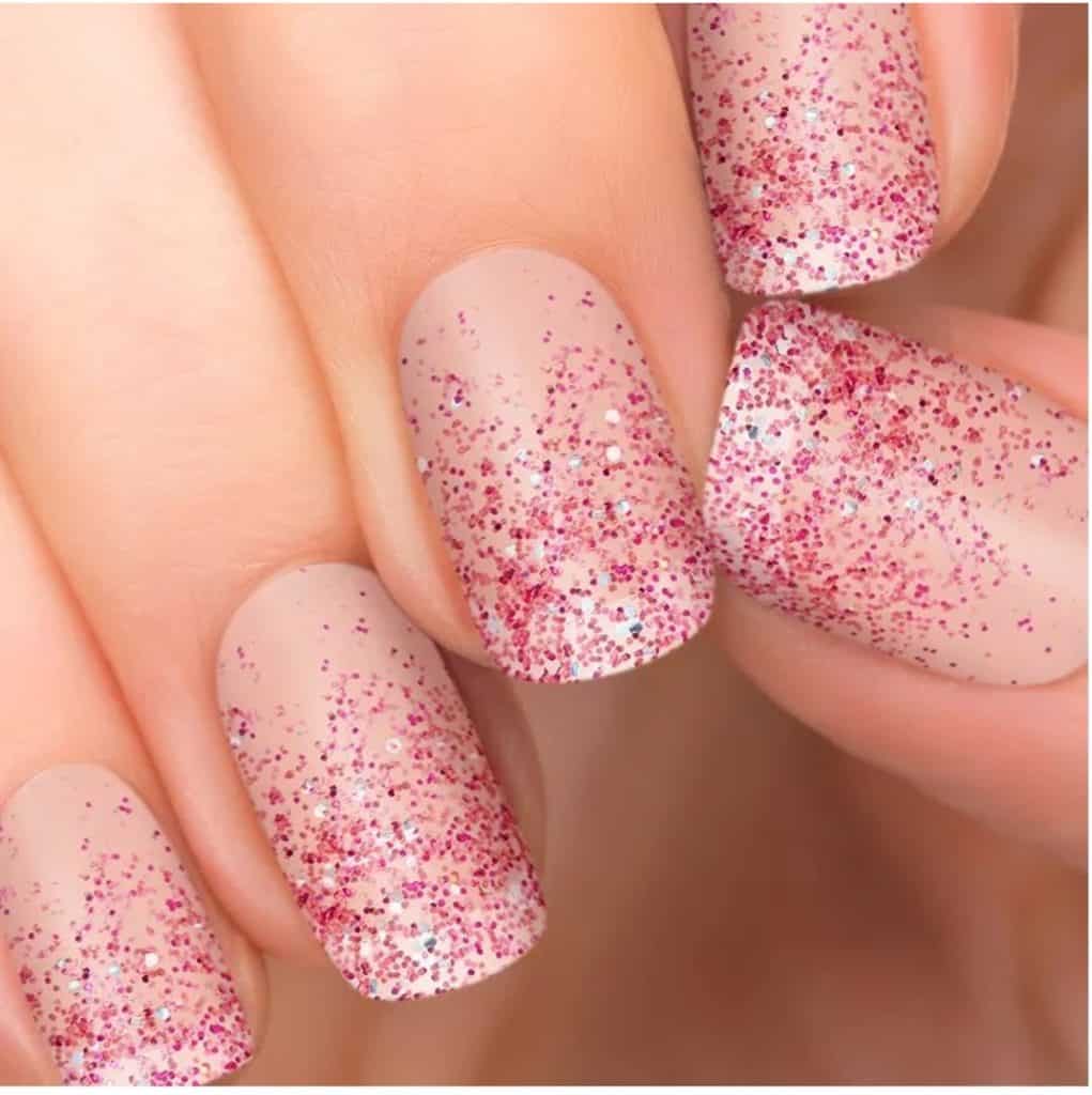 sparkle nails, pink nails, glitter nails, stick on nail polish, press on nails, stick on nails, stick on nails designs