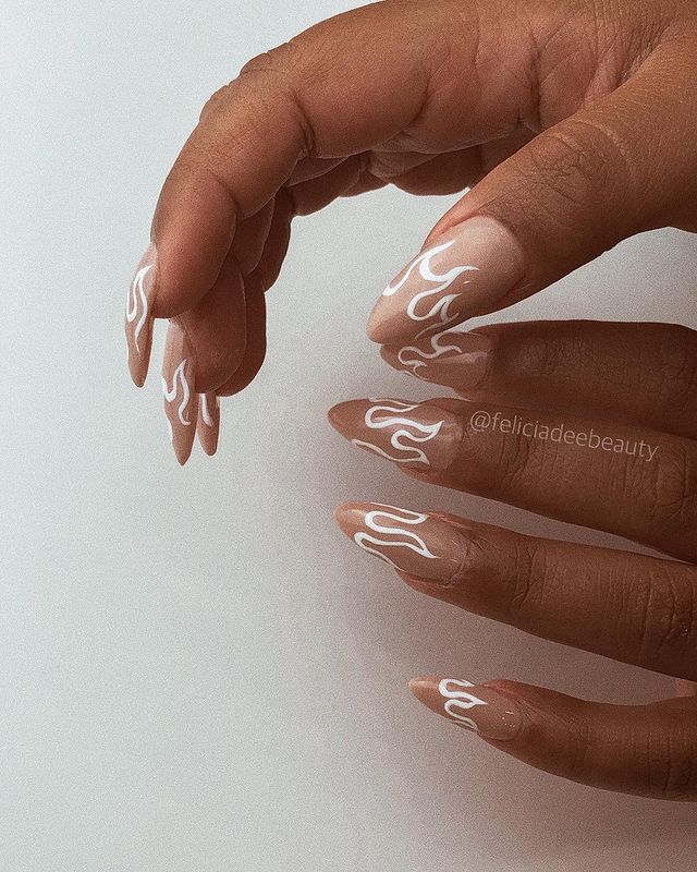 white nails, white nail ideas, white nail designs, white nails acrylic, whit nails with designs, white nail ideas acrylic, white nail polish, flame nails, flame nail designs