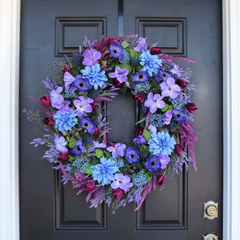 summer wreath, summer wreath ideas, summer wreath DIY, summer wreaths for front door, floral wreath, wreaths for front door, wreath ideas, purple wreath, blue wreath