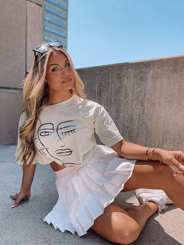 casual summer outfits, casual summer outfits for women, casual summer outfits for teens, summer outfits, summer outfits 2021, summer outfits aesthetic, graphic tee outfit, white skirt outfit 