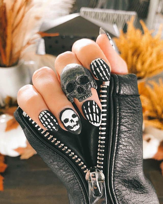 halloween nails, halloween nails acrylic, halloween nails ideas, halloween nails short, halloween nails simple, halloween nails easy, halloween nails 2021, halloween nails acrylic coffin, skull nails, skull nail art, black nails