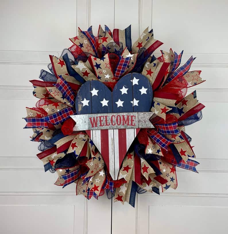 4th of July, 4th of July decorations, 4th of July wreath, 4th of July wreaths for front door, 4th of July wreath DIY, patriotic wreath, patriotic wreath ideas, patriotic wreaths for front door