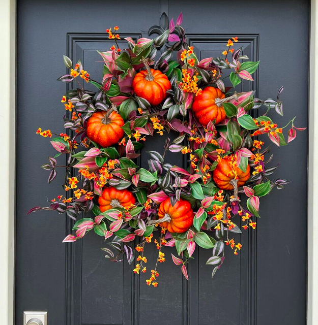 fall wreath, fall wreaths, fall wreaths for front door, fall wreath ideas DIY, fall wreath ideas, autumn wreaths, autumn wreath diy, autumn wreath or front door, fall pumpkin wreath, orange pumpkin wreath