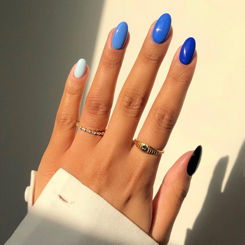 blue nails, blue nails acrylic, blue nails short, blue nails ideas, blue nails with design, blue nails inspiration, blue nails aesthetic, blue nails almond shape, blue nail art, blue nail art designs, blue nail ideas short, gradient nails, almond nails, gradient nails blue, gradient nails almond
