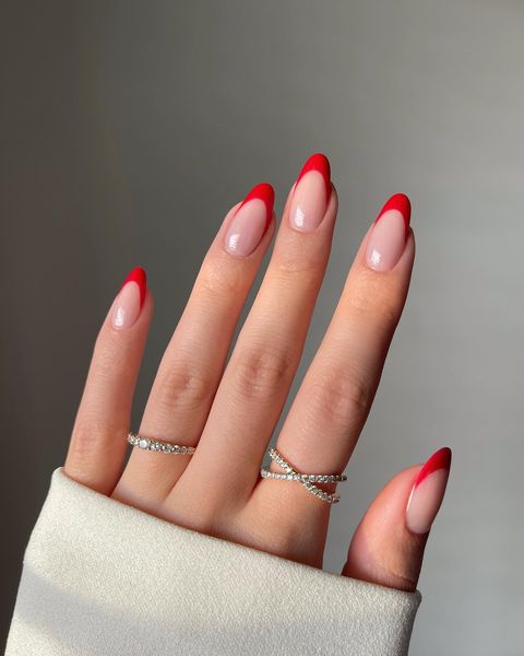 red nails, red nails acrylic, red nails ideas, red nails designs, red nails aesthetic, red nail art, red nail art designs, red nail designs, French tip nails, French tip nails red, red nails almond