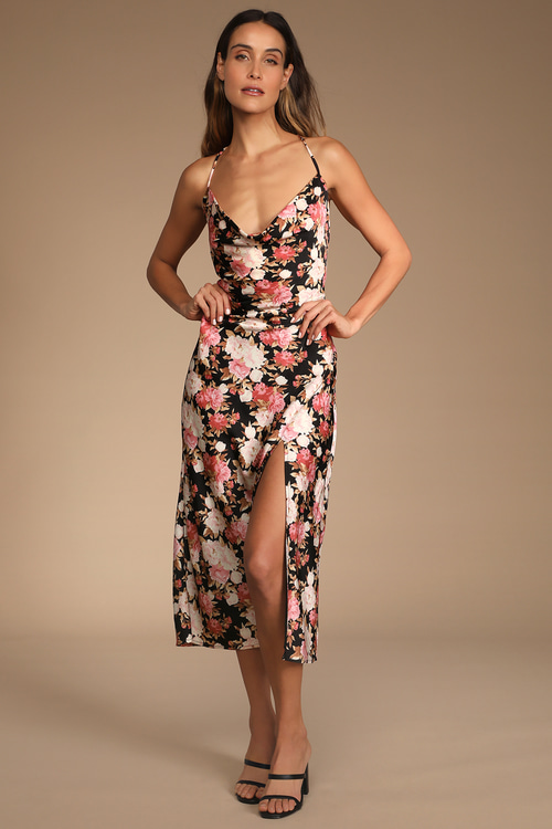 Floral Dresses To Wear To A Wedding, floral dresses, wedding guest dress, wedding guest looks, wedding guest outfit, wedding guest dress spring, wedding guest dress summer, wedding guest outfit summer, wedding guest outfit spring, wedding guest dresses long, pink dress, pink dress outfit, floral pink dress, satin dress
