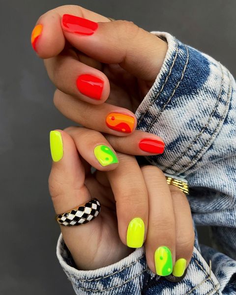Y2K nails, y2k nails acrylic, y2k nails acrylic long, y2k acrylic short, y2k nails simple, y2k nail designs, y2k nail art, y2k nail ideas, y2k nails simple, bright nails, yin yang nails, bright nails for summer, bright nails designs