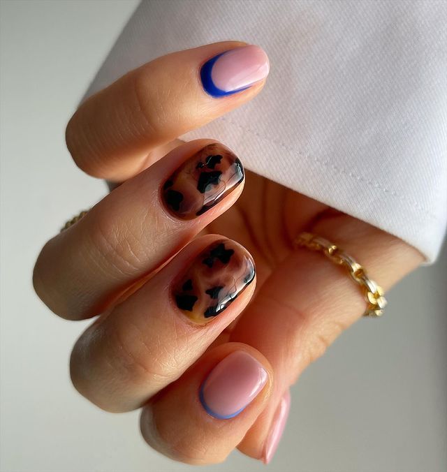 tortoise nails, tortoise nails design, tortoise nails tips, tortoise nail art, tortoise nails ideas, tortoise nails acrylic, blue nails, short nails, tortoise nails short, cuff nails