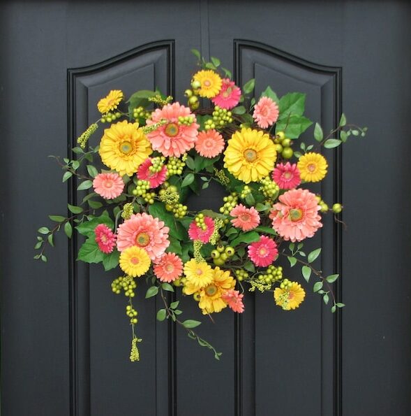 floral wreaths, floral wreaths for front door, floral wreath decor ideas, wreaths for front door, wreath ideas, wreath ideas summer, bright wreath