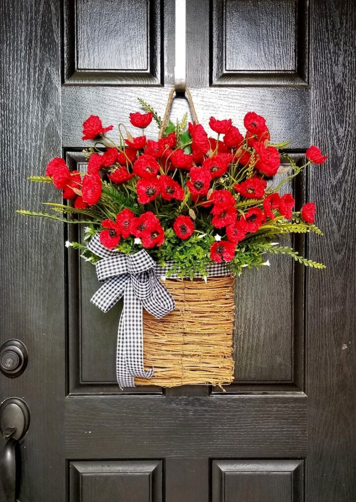 floral wreaths, floral wreaths for front door, floral wreath decor ideas, wreaths for front door, wreath ideas, wreath ideas summer, red wreath, floral basket wreath