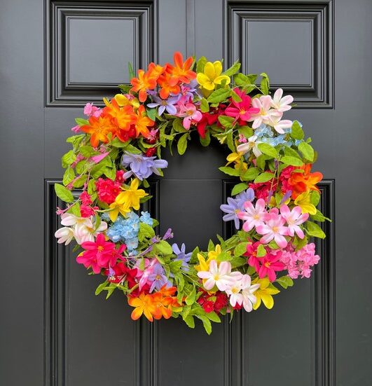 floral wreaths, floral wreaths for front door, floral wreath decor ideas, wreaths for front door, wreath ideas, wreath ideas summer, garden wreath, bright wreath