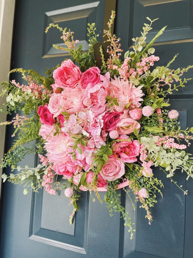 floral wreaths, floral wreaths for front door, floral wreath decor ideas, wreaths for front door, wreath ideas, wreath ideas summer, pink wreath, pink wreaths for front door, pink wreath ideas