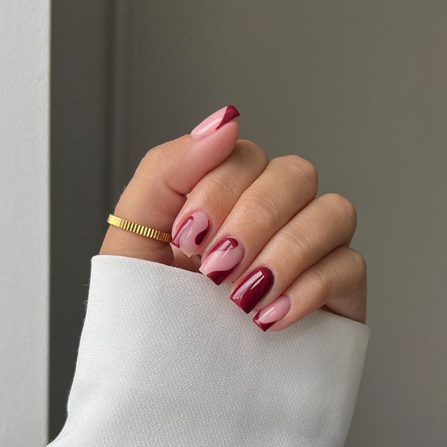 burgundy nails, burgundy nails acrylic, burgundy nails acrylic design, burgundy nails short, burgundy nail designs, burgundy nail ideas, burgundy nail polish, burgundy nails swirls, swirl nails