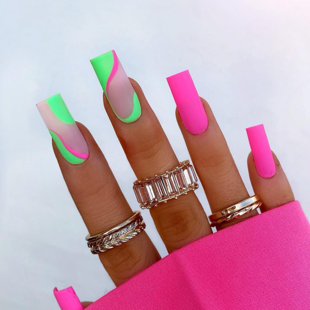 pink and green nail designs, pink and green nails, pink and green nail design, pink and green nails acrylic, pink and green nail art, pink and green design color combos, pink and green nails aesthetic, pink and green nail ideas, neon nails