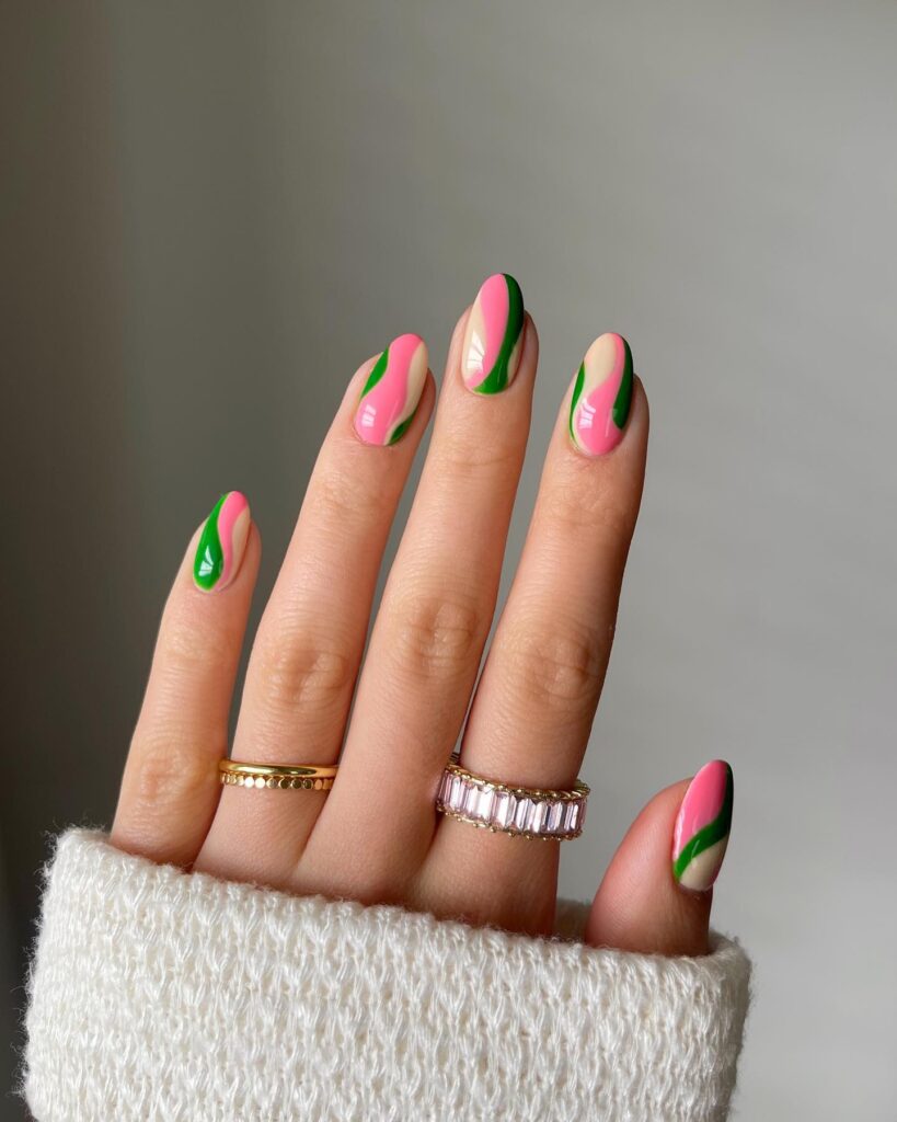 pink and green nail designs, pink and green nails, pink and green nail design, pink and green nails acrylic, pink and green nail art, pink and green design color combos, pink and green nails aesthetic, pink and green nail ideas