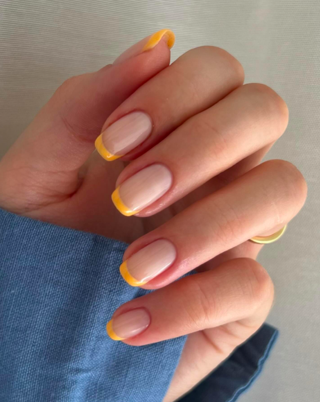 orange tip nail designs, French tip nails, French tip nails with design, bright nails, orange nails, French tip nails orange, French tip nails square, square nails