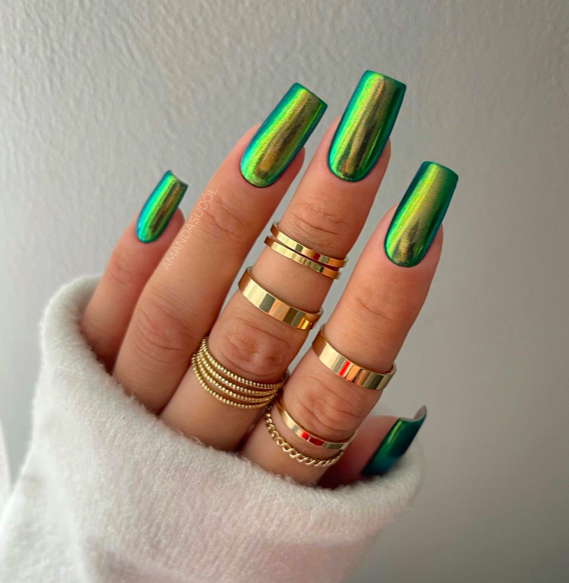 chrome nails, chrome nail designs, colorful chrome nails, chrome nails ideas, chrome nail art, chrome nail designs, chrome nail ideas, metallic nails, chrome nails green, metallic nails green