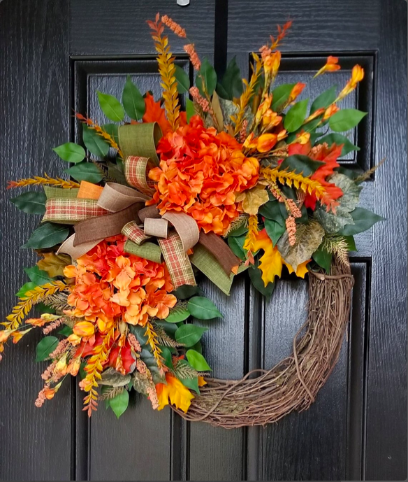 fall wreath, fall wreaths, fall wreaths for front door, fall wreath ideas DIY, fall wreath ideas, autumn wreaths, autumn wreath diy, autumn wreath or front door, grapevine wreath, orange floral wreath
