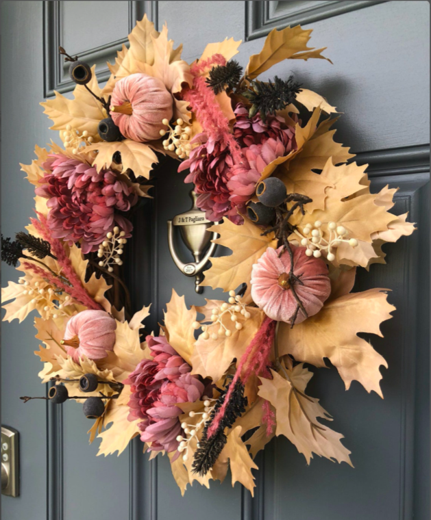fall wreath, fall wreaths, fall wreaths for front door, fall wreath ideas DIY, fall wreath ideas, autumn wreaths, autumn wreath diy, autumn wreath or front door, fall pumpkin wreath, pink pumpkin wreath