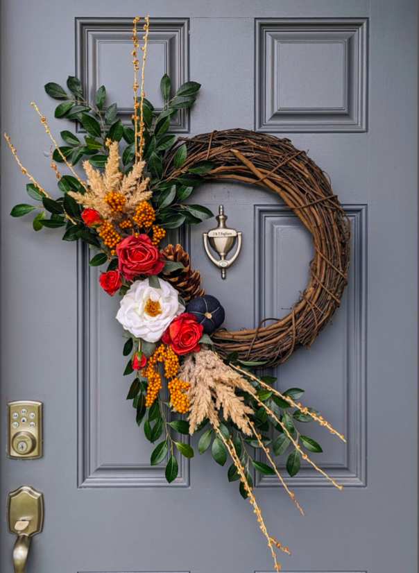 fall wreath, fall wreaths, fall wreaths for front door, fall wreath ideas DIY, fall wreath ideas, autumn wreaths, autumn wreath diy, autumn wreath or front door, fall pumpkin wreath, purple pumpkin wreath