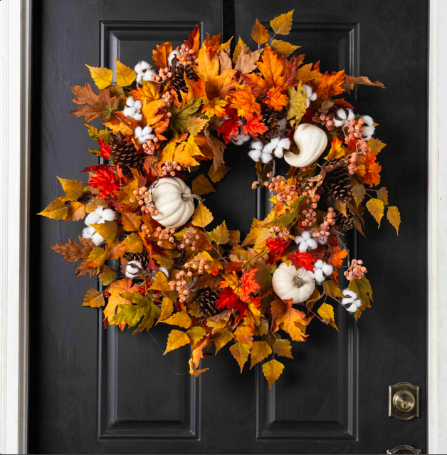 fall wreath, fall wreaths, fall wreaths for front door, fall wreath ideas DIY, fall wreath ideas, autumn wreaths, autumn wreath diy, autumn wreath or front door, fall pumpkin wreath, white pumpkin wreath
