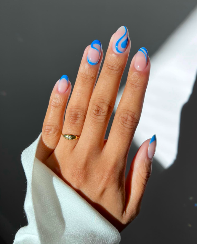Blue nails, blue nails ideas, blue nails acrylic, blue nails with design, blue nails short, blue nails design, blue nails aesthetic, blue nail designs, blue nail art, swirl nails