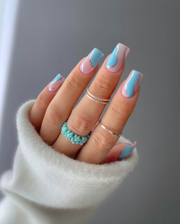 Blue nails, blue nails ideas, blue nails acrylic, blue nails with design, blue nails short, blue nails design, blue nails aesthetic, blue nail designs, blue nail art, swirl nails