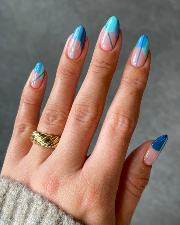 Blue nails, blue nails ideas, blue nails acrylic, blue nails with design, blue nails short, blue nails design, blue nails aesthetic, blue nail designs, blue nail art, French tip nails, gradient nails, abstract nails