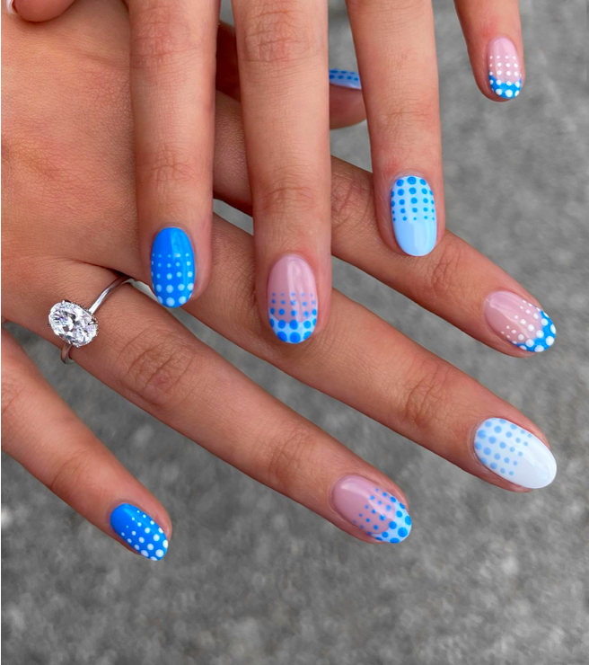Blue nails, blue nails ideas, blue nails acrylic, blue nails with design, blue nails short, blue nails design, blue nails aesthetic, blue nail designs, blue nail art, polka dot nails