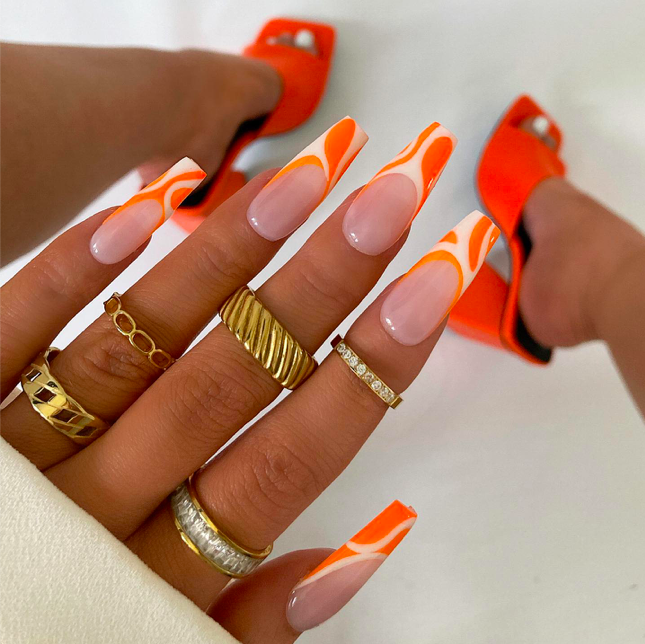 orange nails, orange nails acrylic, orange nails ideas, orange nails short, orange nails design, orange nails inspiration, orange nails with design, orange nails gel, orange nail art, orange nail designs, orange nail polish, swirl nails, French tip nails