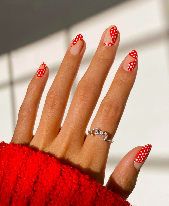 red nails, red nails acrylic, red nails ideas, red nails design, red nails short, red nails aesthetic, red nails trendy, red nail designs, red nail set, red nail designs, red nail art, polka dot nails