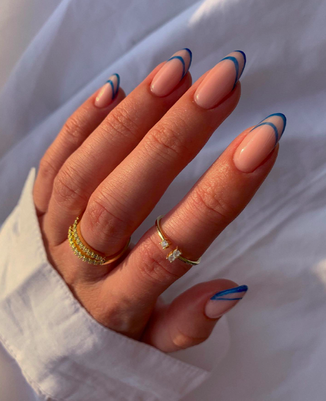 Blue nails, blue nails ideas, blue nails acrylic, blue nails with design, blue nails short, blue nails design, blue nails aesthetic, blue nail designs, blue nail art, double French tip nails
