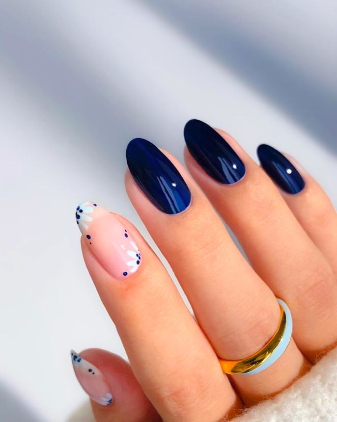 navy nails, navy blue nails, navy nails design, navy nails acrylic, navy nail ideas, navy nail art, navy nail polis, navy nails inspiration, navy blue nails acrylic, flower nails, floral nails