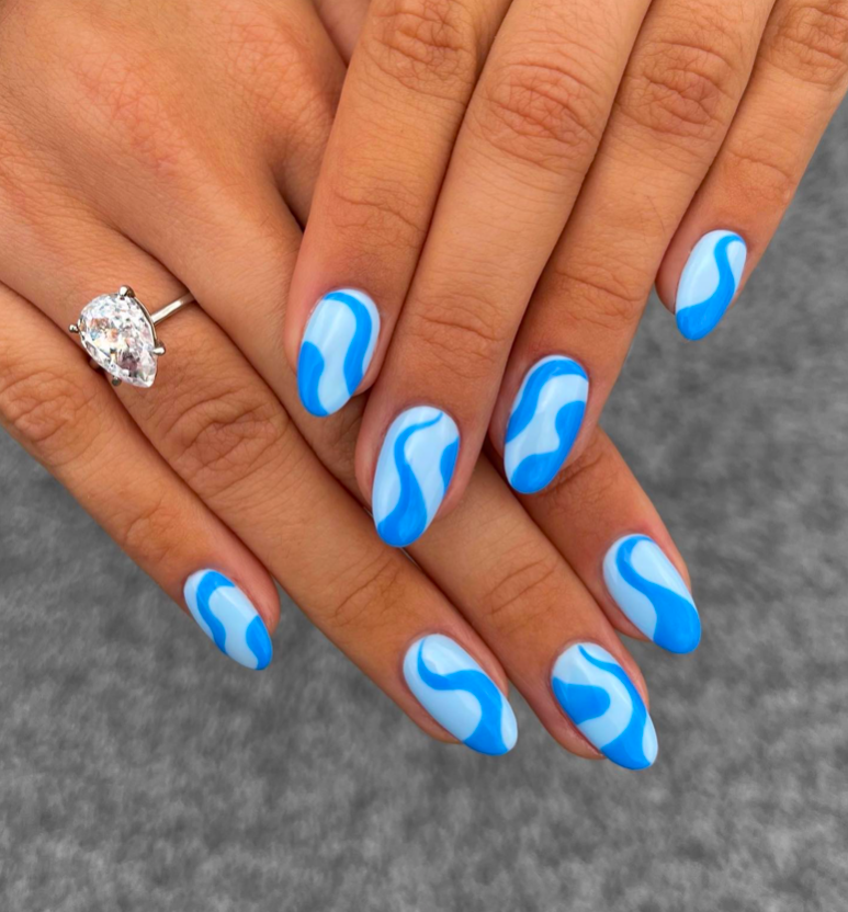 spring break nails, spring break nails almond, spring break nails acrylic, spring break nails 2024, spring break nails gel, spring break nail ideas, spring break nail ideas simple, bright nails, blue nails, swirl nails